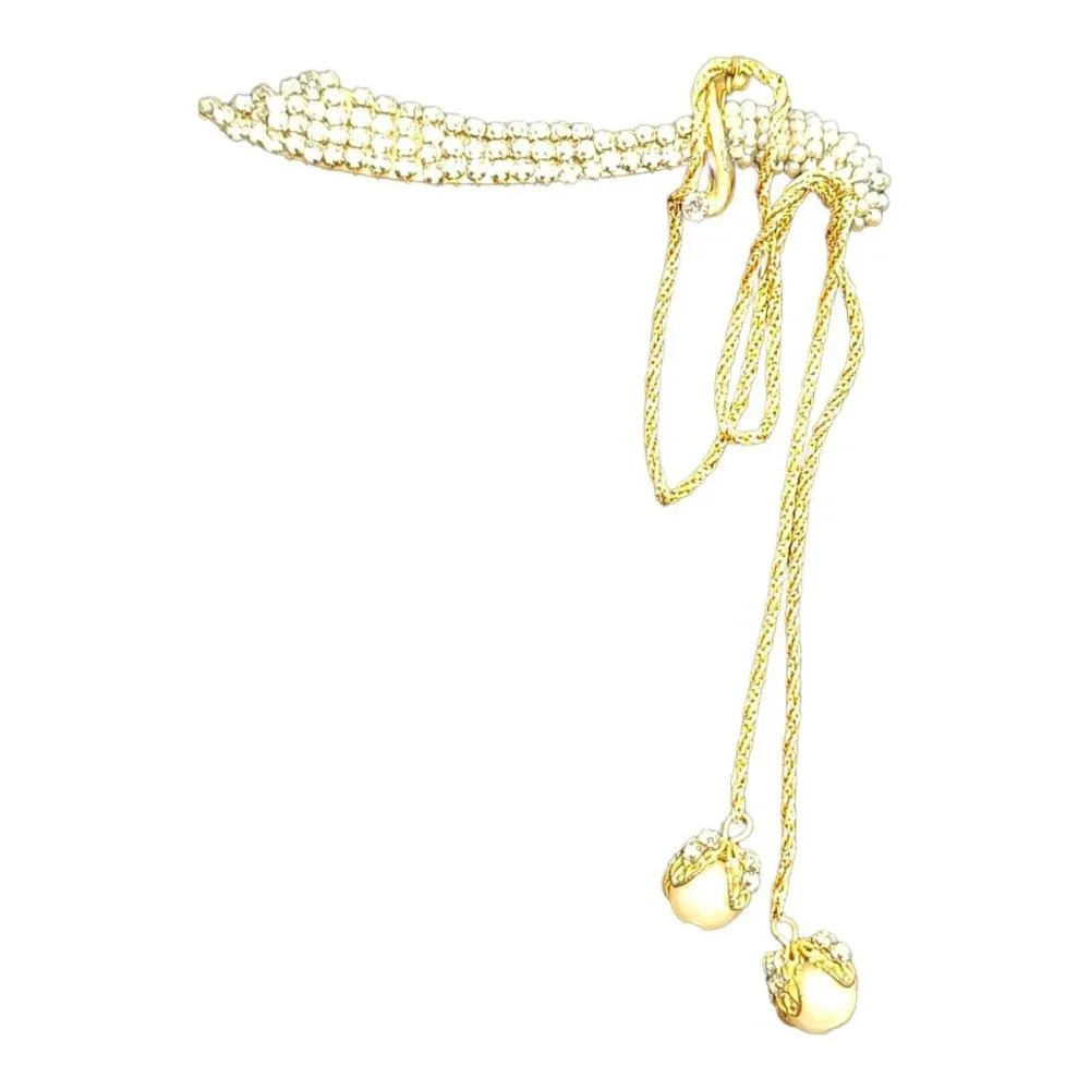 Miriam Haskell Seed Bead Pearl Clear Rhinestone Cutlass Sword Brooch